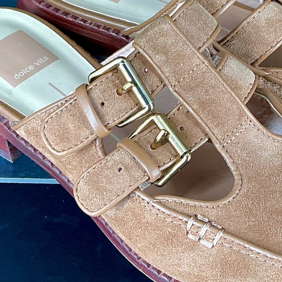 Dolce Vita Size 8 Haydee Tan Suede Double Buckle Mule Loafer Shoes - Picture 9 of 13